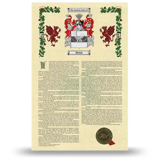 Hewis Armorial History with Coat of Arms
