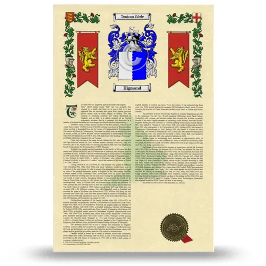 Higmand Armorial History with Coat of Arms