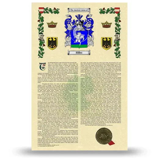 Hilles Armorial History with Coat of Arms