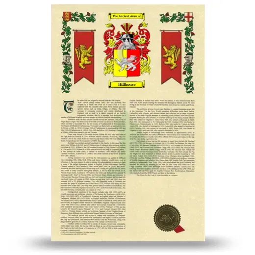 Hillhouse Armorial History with Coat of Arms