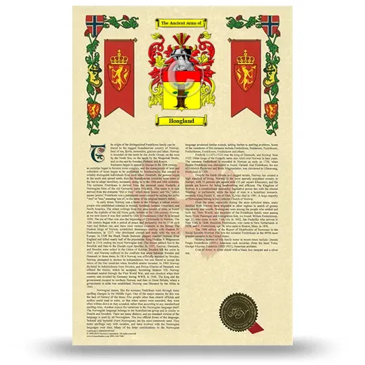 Hoagland Armorial History with Coat of Arms