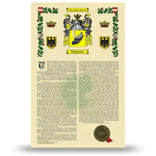 Hockstetter Armorial History with Coat of Arms