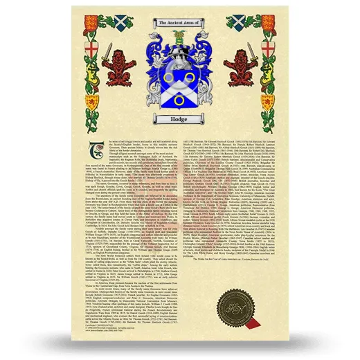 Hodge Armorial History with Coat of Arms