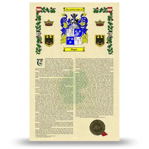 Hoger Armorial History with Coat of Arms