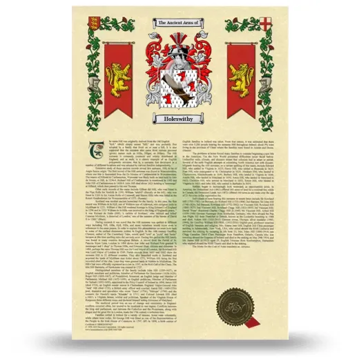 Holeswithy Armorial History with Coat of Arms