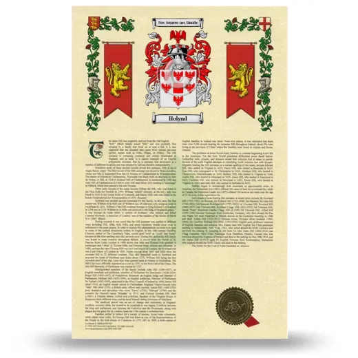 Holynd Armorial History with Coat of Arms