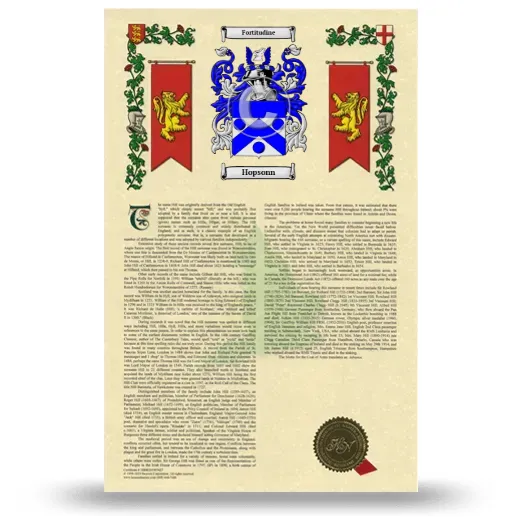 Hopsonn Armorial History with Coat of Arms