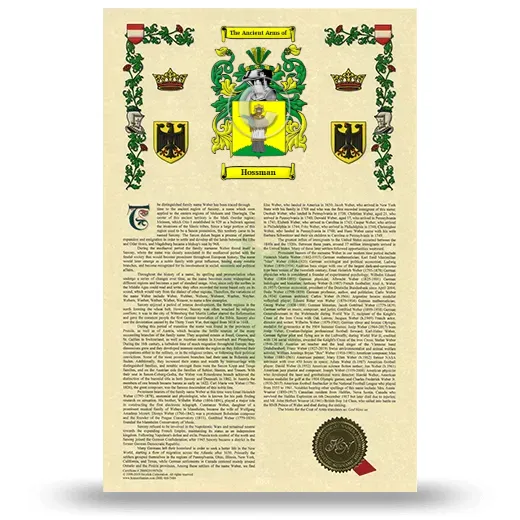 Hossman Armorial History with Coat of Arms