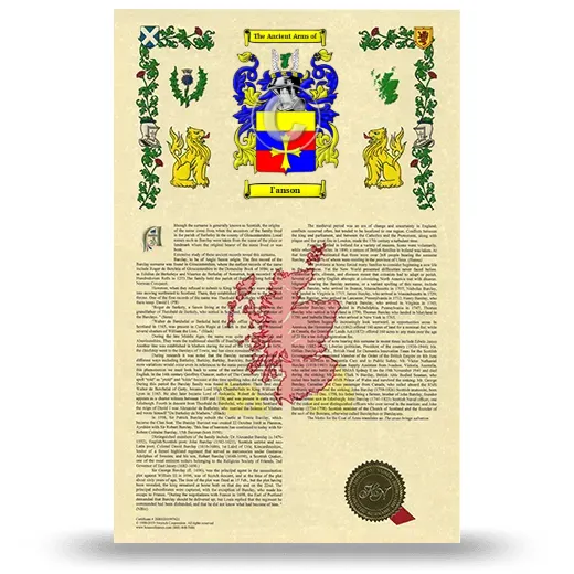 I'anson Armorial History with Coat of Arms