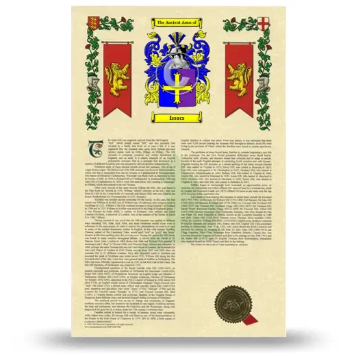 Issacs Armorial History with Coat of Arms