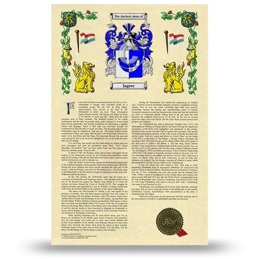 Jageer Armorial History with Coat of Arms