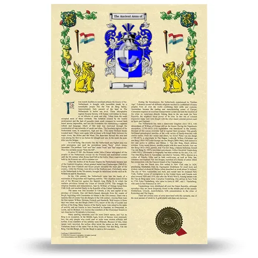 Jager Armorial History with Coat of Arms