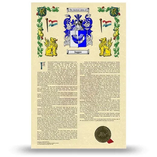 Jagger Armorial History with Coat of Arms