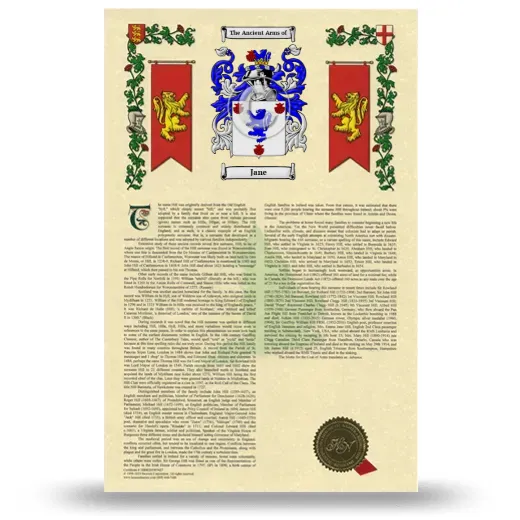 Jane Armorial History with Coat of Arms
