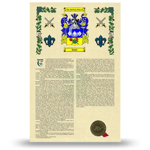 Janet Armorial History with Coat of Arms