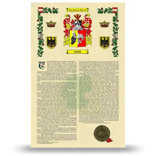 Janick Armorial History with Coat of Arms