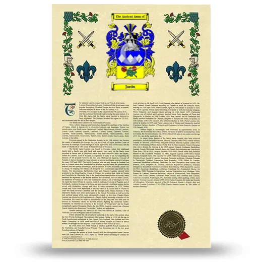 Janin Armorial History with Coat of Arms