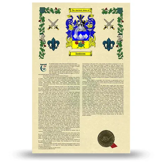 Janisson Armorial History with Coat of Arms