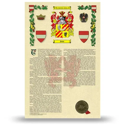 Jeter Armorial History with Coat of Arms