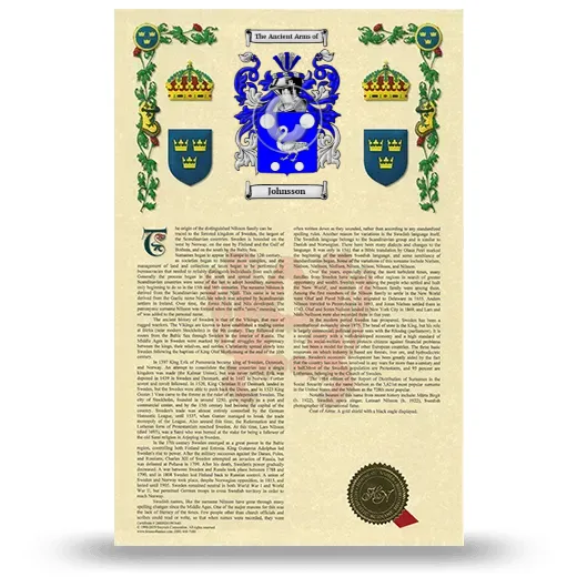 Johnsson Armorial History with Coat of Arms
