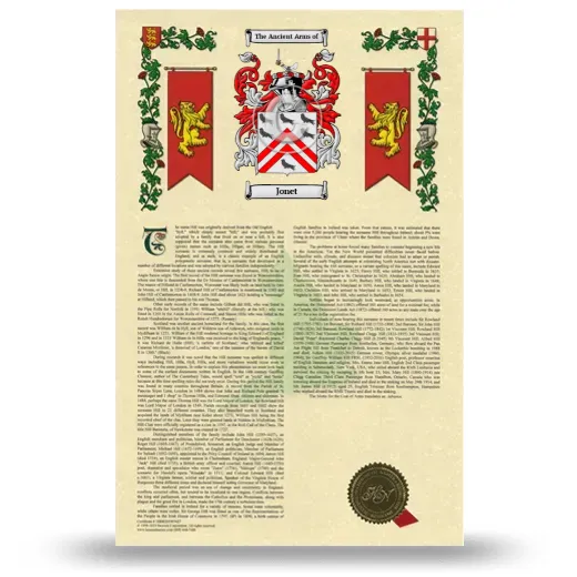Jonet Armorial History with Coat of Arms
