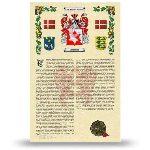 Jonsson Armorial History with Coat of Arms