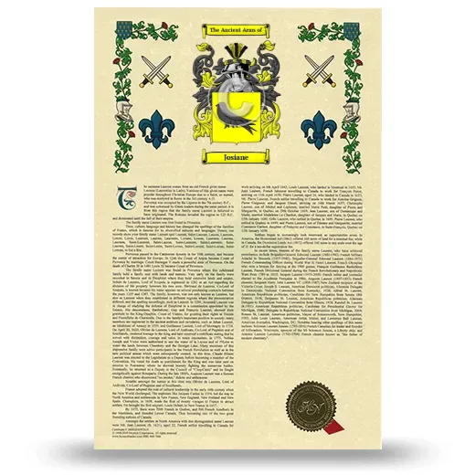 Josiane Armorial History with Coat of Arms