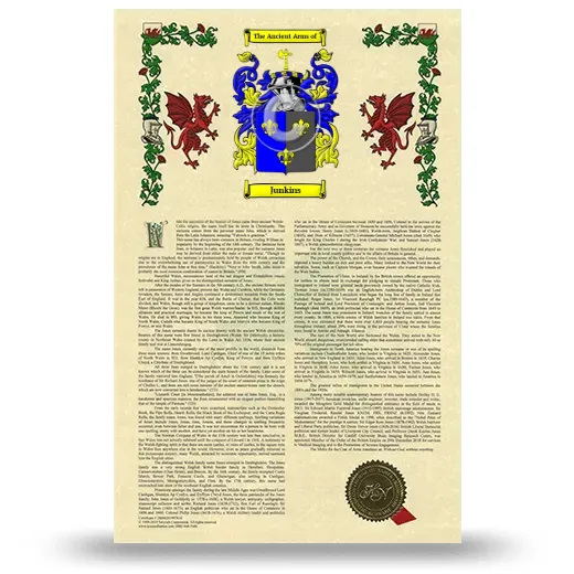 Junkins Armorial History with Coat of Arms