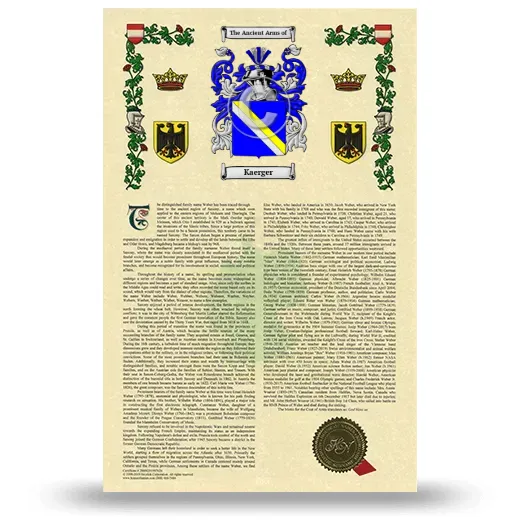 Kaerger Armorial History with Coat of Arms