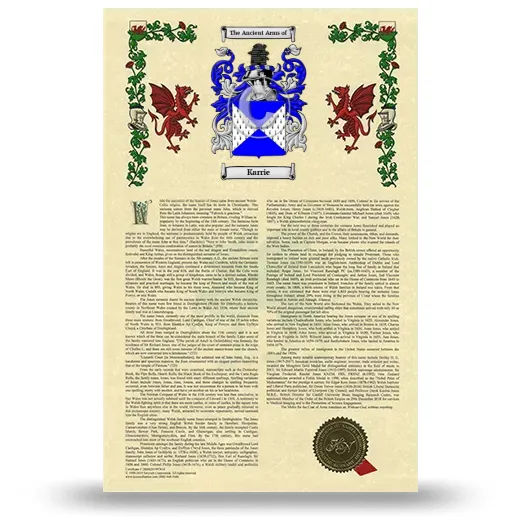 Karrie Armorial History with Coat of Arms