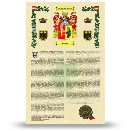Kasner Armorial History with Coat of Arms
