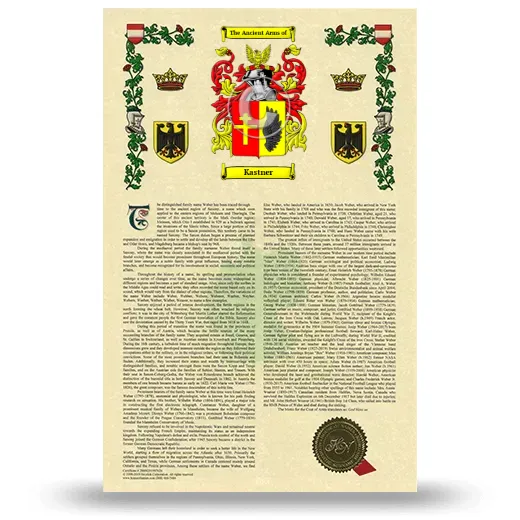 Kastner Armorial History with Coat of Arms