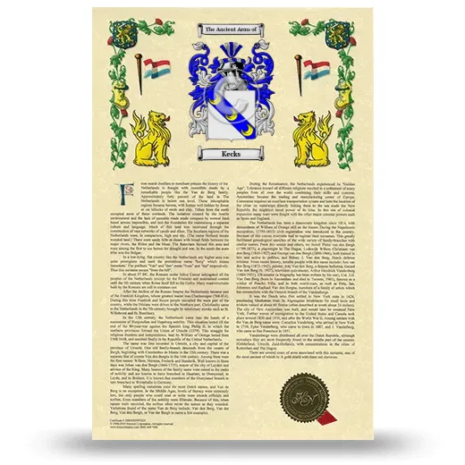 Kecks Armorial History with Coat of Arms