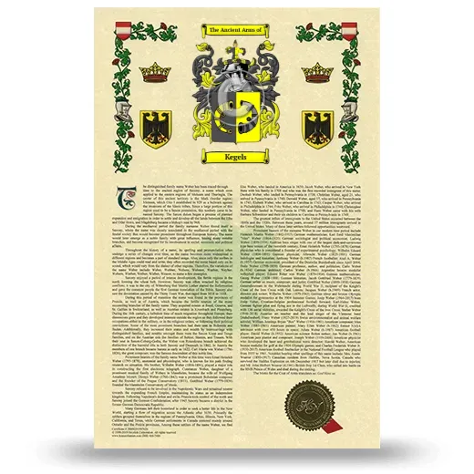 Kegels Armorial History with Coat of Arms