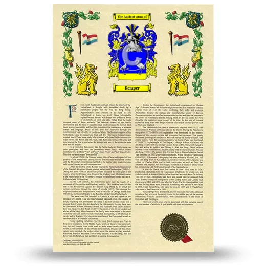 Kemper Armorial History with Coat of Arms