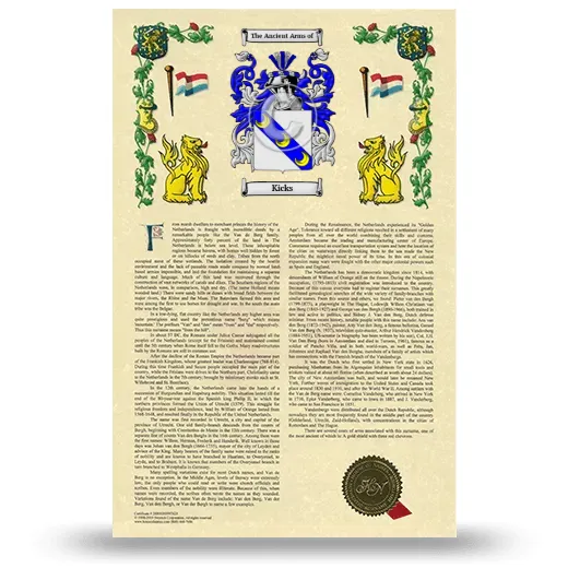 Kicks Armorial History with Coat of Arms