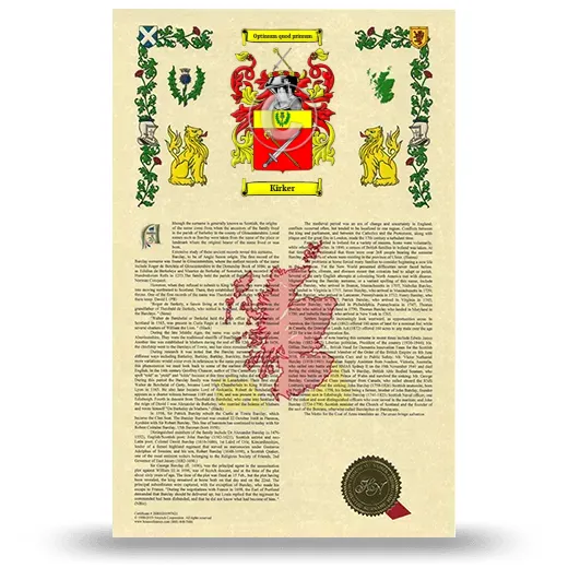Kirker Armorial History with Coat of Arms
