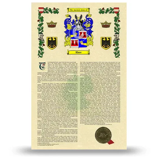 Klare Armorial History with Coat of Arms