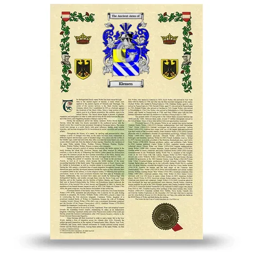 Klemen Armorial History with Coat of Arms