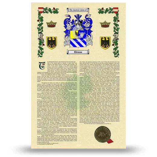 Klemm Armorial History with Coat of Arms