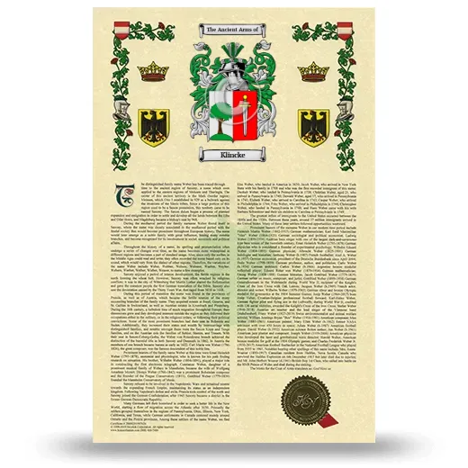 Klincke Armorial History with Coat of Arms