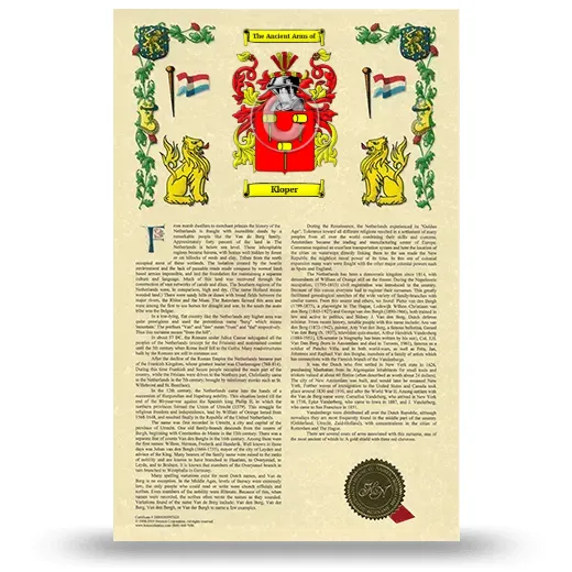 Kloper Armorial History with Coat of Arms