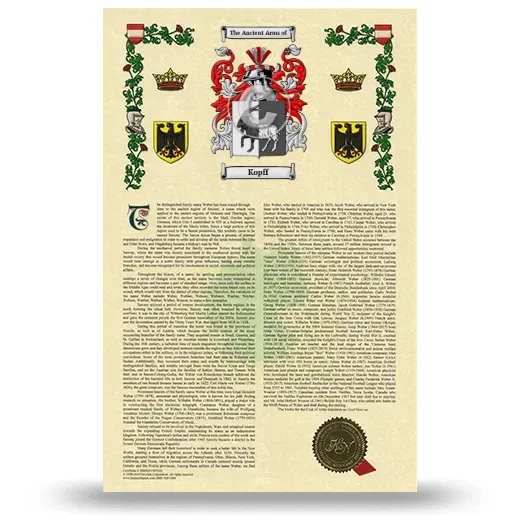 Kopff Armorial History with Coat of Arms