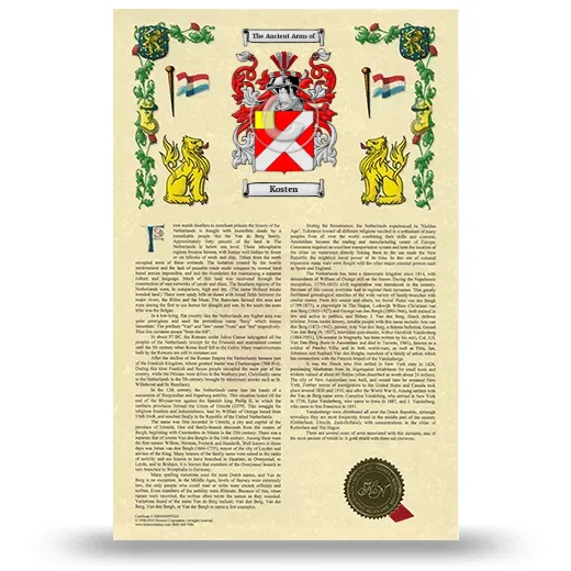 Kosten Armorial History with Coat of Arms