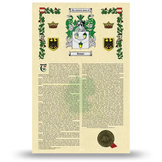 Kouns Armorial History with Coat of Arms