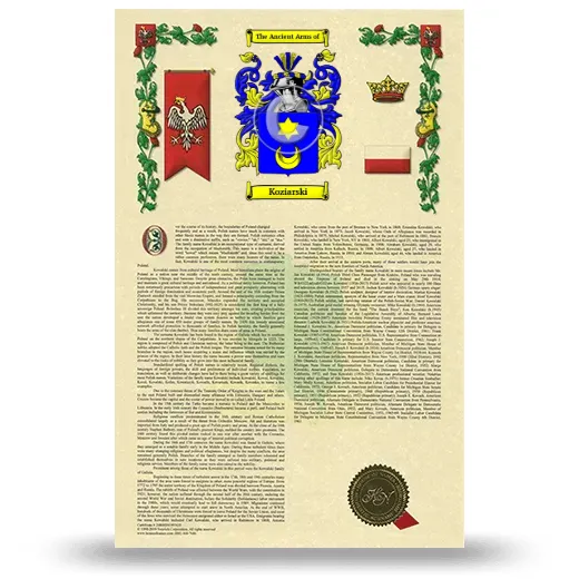 Koziarski Armorial History with Coat of Arms