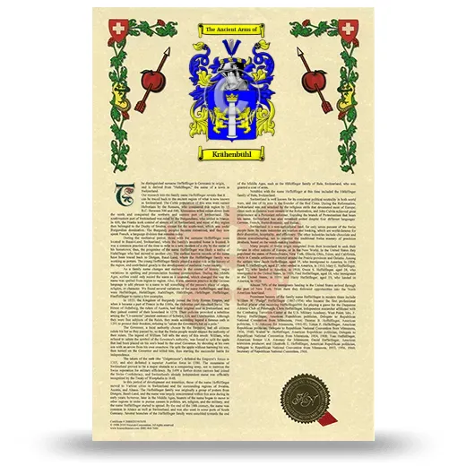 Krähenbühl Armorial History with Coat of Arms