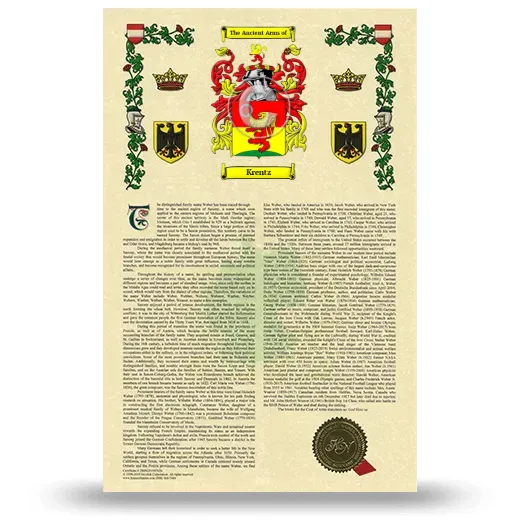 Krentz Armorial History with Coat of Arms