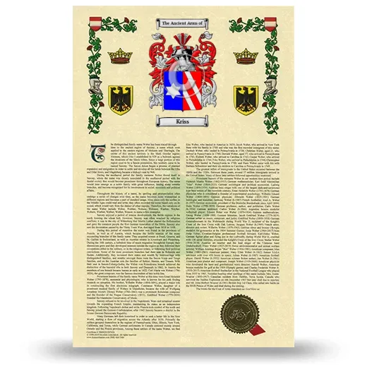 Kriss Armorial History with Coat of Arms