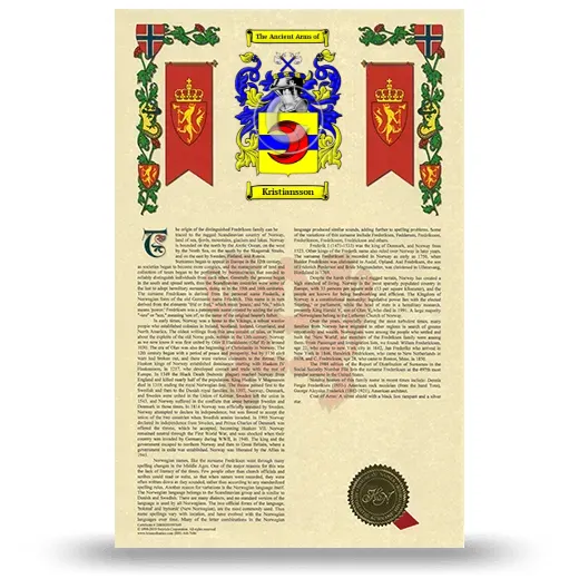 Kristiansson Armorial History with Coat of Arms